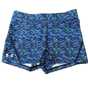 Under Armour Women Fitted Biker Shorts Size S Blue Green Athleisure Stretch